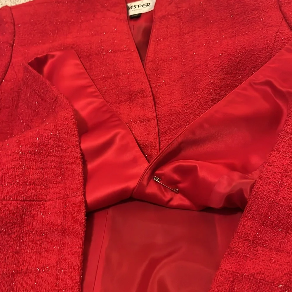 Kasper Women’s Petite Shimmer Red Skirt & Blazer Jacket Set Suit Sz 4P